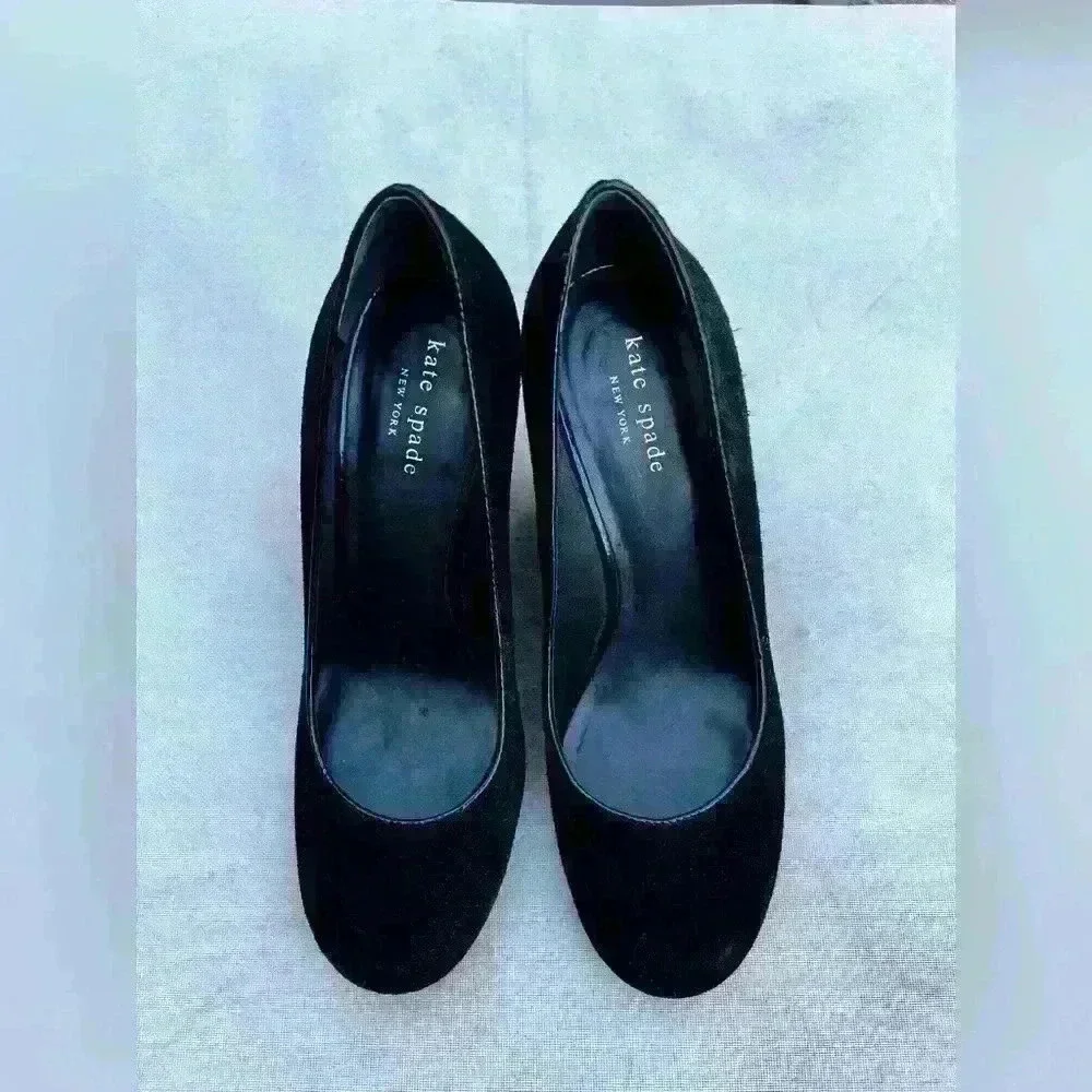 Kate Spade - Black Suede Round Toe Wedge Pumps - Size 7.5
